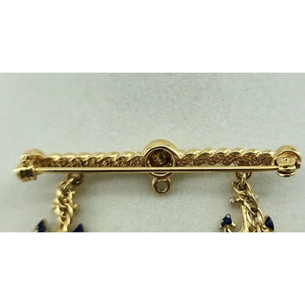 Unbranded‎ Gold Tone Brooch Bar With Chain and 7 Nautical Themed Charms